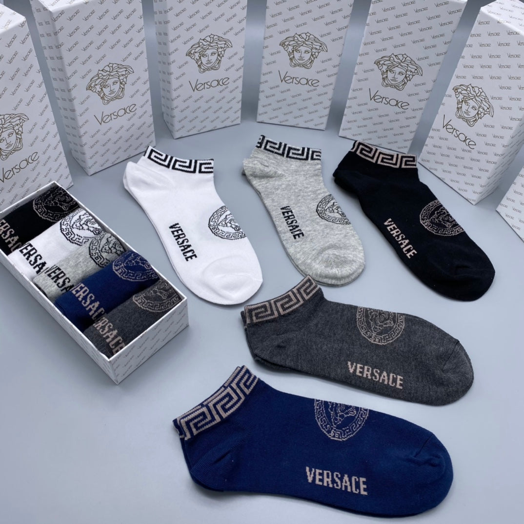 Versace Greek-Key Details Ankle Socks - 5-Pair Set