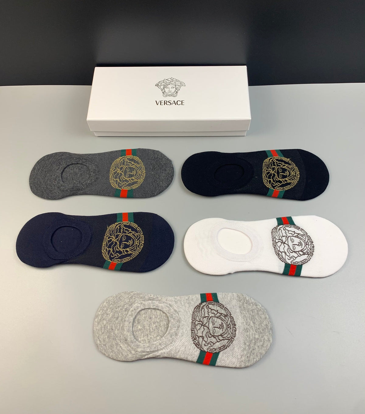 Versace Medallion Details No-Show Socks - 5-Pair Set