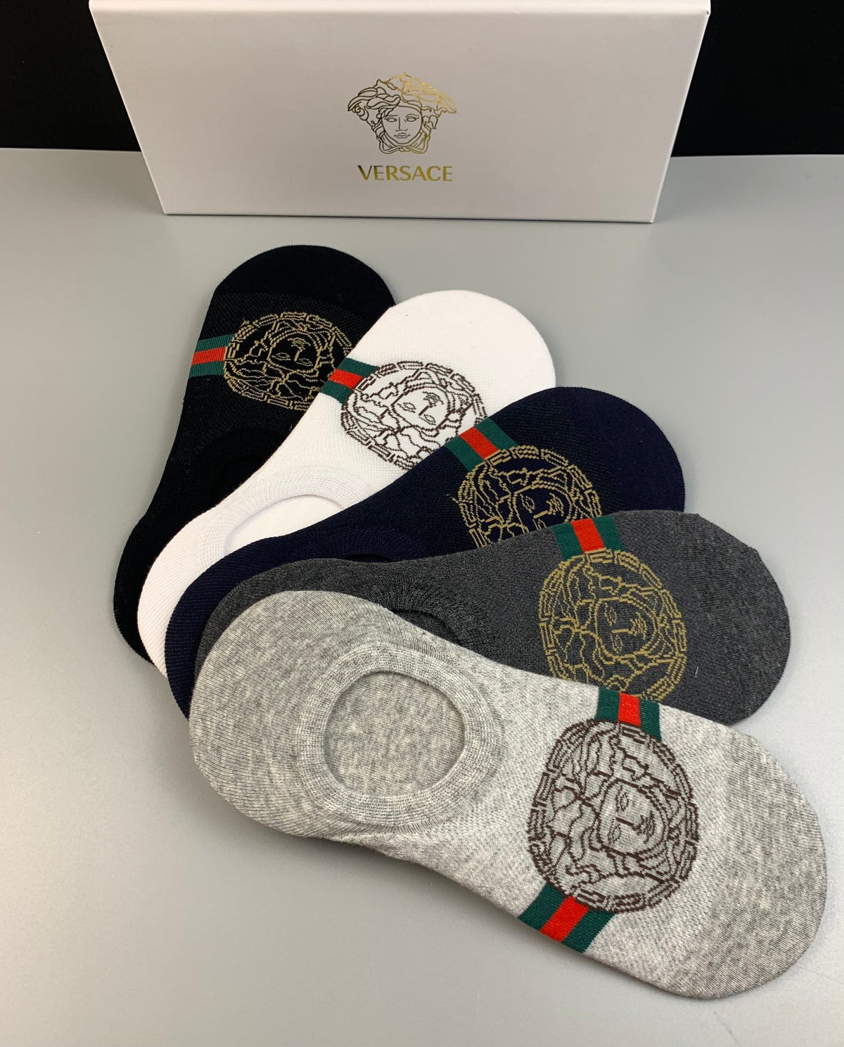 Versace Medallion Details No-Show Socks - 5-Pair Set