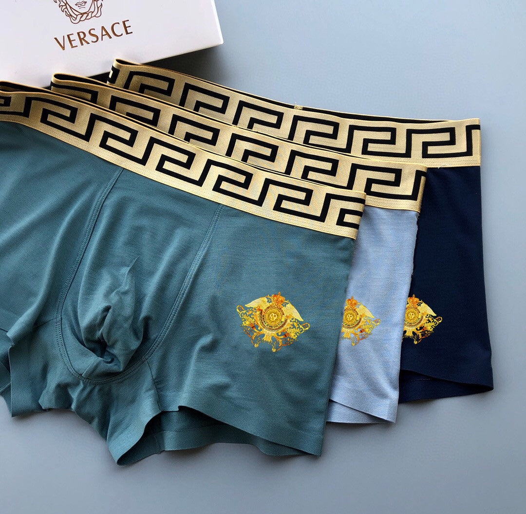 Versace Blue Gold Crest Boxer Briefs 3-Piece Box Collection