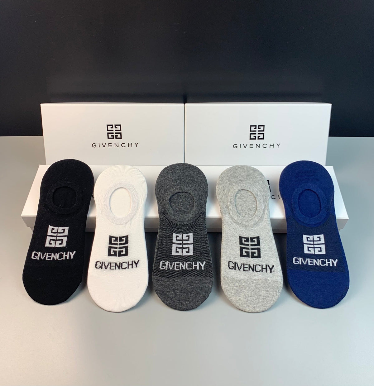 Givenchy Clean Wordmark Details No-Show Socks - 5-Pair Set