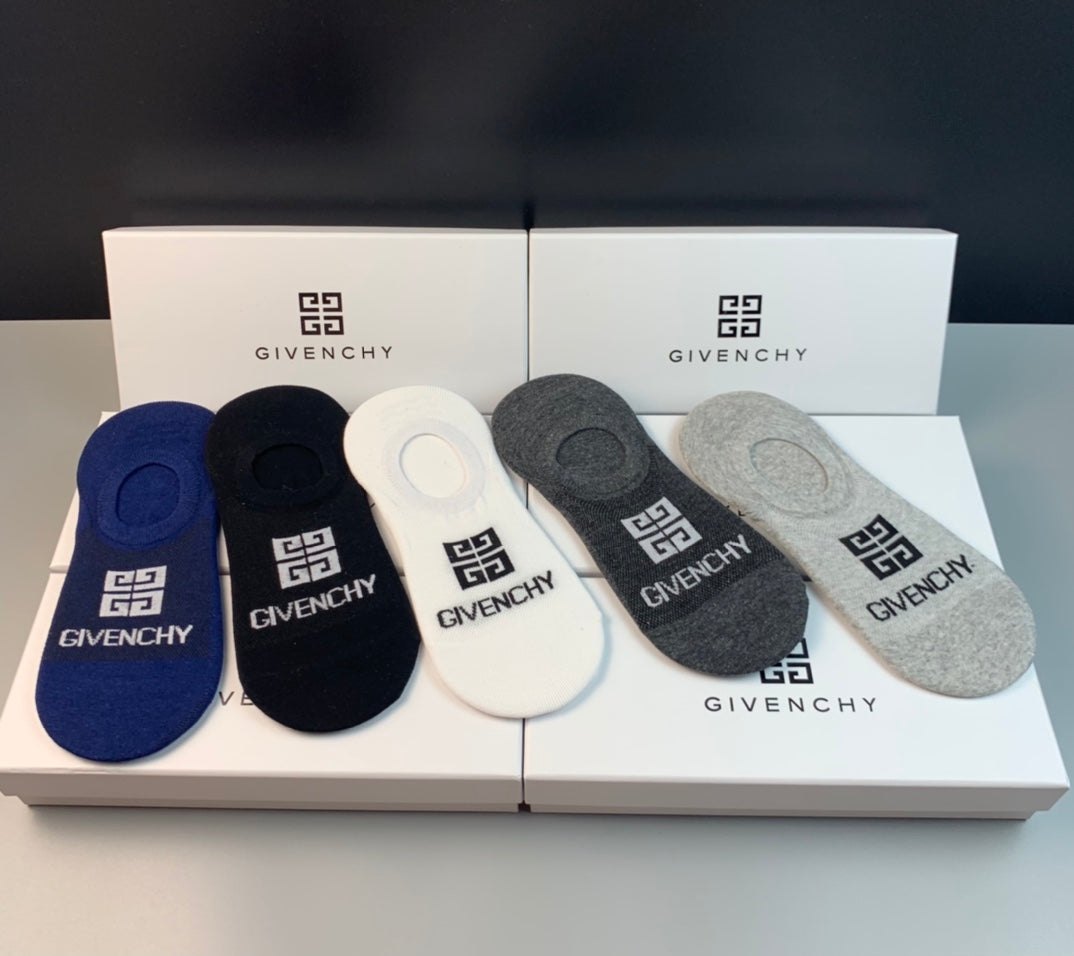 Givenchy Clean Wordmark Details No-Show Socks - 5-Pair Set