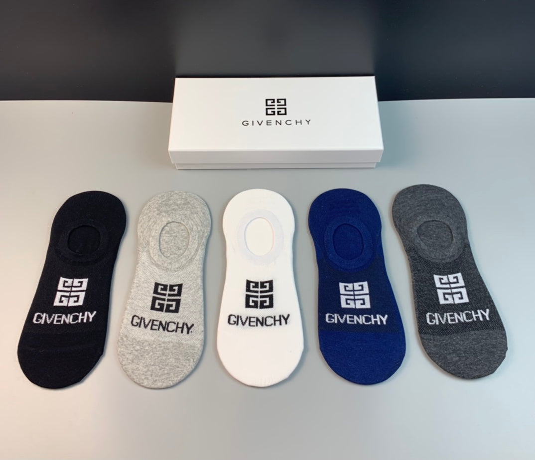 Givenchy Clean Wordmark Details No-Show Socks - 5-Pair Set