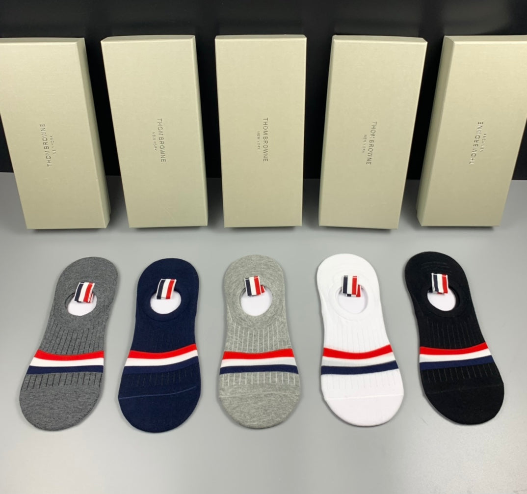 Thom Browne Tricolour Stripe Details No-Show Socks - 5-Pair Set