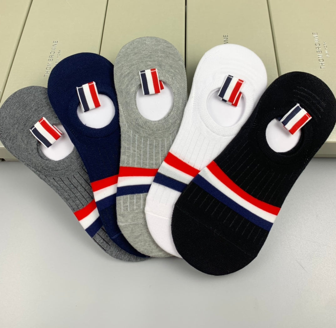 Thom Browne Tricolour Stripe Details No-Show Socks - 5-Pair Set