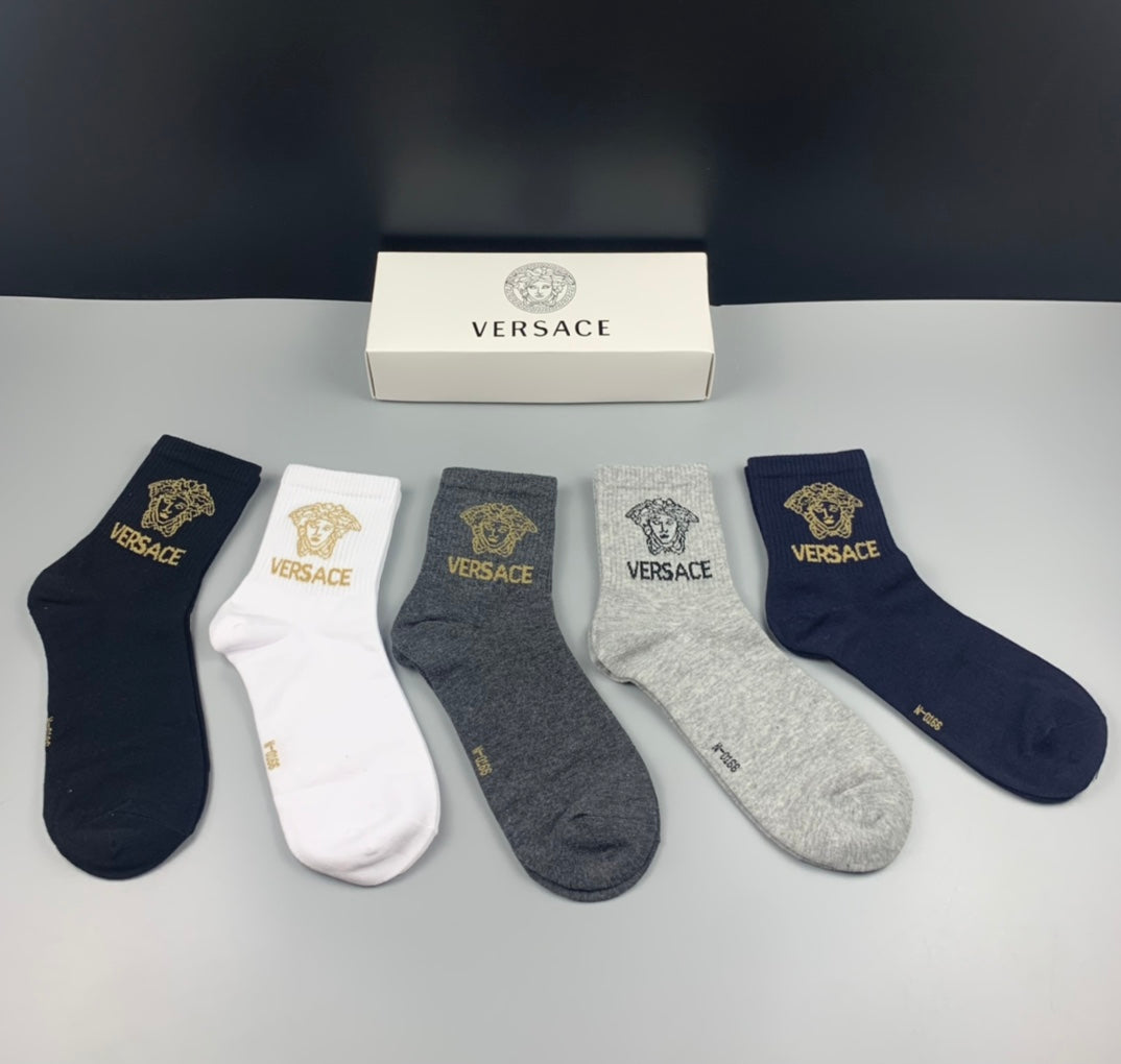 Versace Gold-Tone Medallion Graphics Ankle Socks - 5-Pair Set