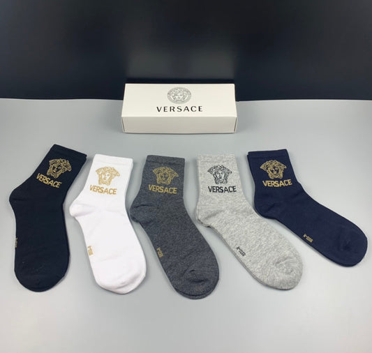 Versace Gold-Tone Medallion Graphics Ankle Socks - 5-Pair Set