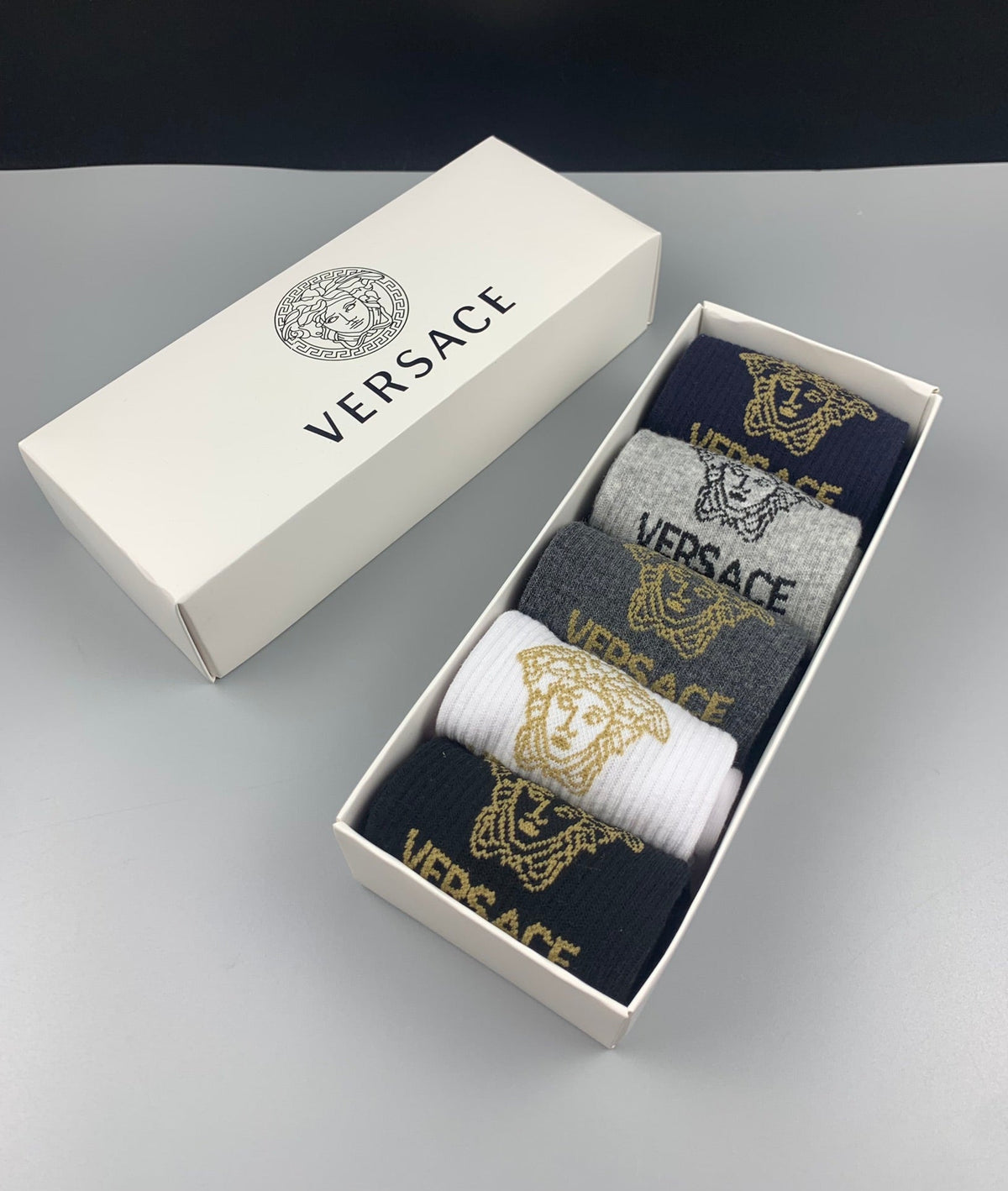 Versace Gold-Tone Medallion Graphics Ankle Socks - 5-Pair Set