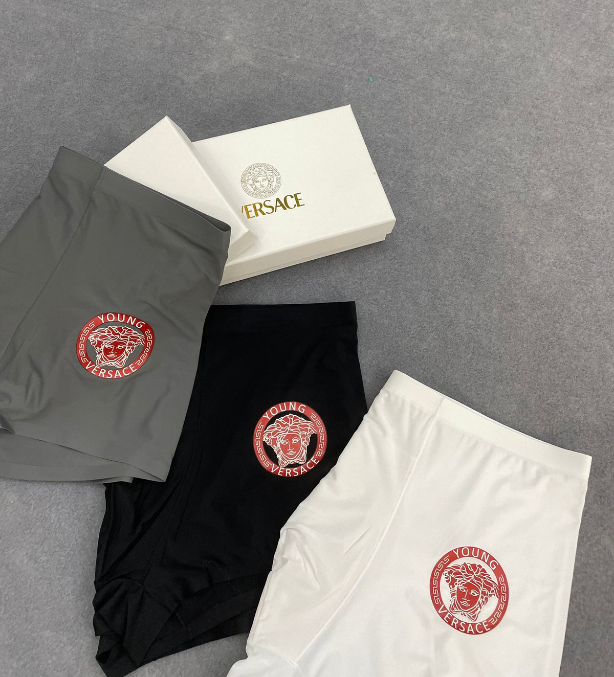 Versace Goat-milk silk Circular Medallion Details Men's Boxer Briefs - 3-Piece Box