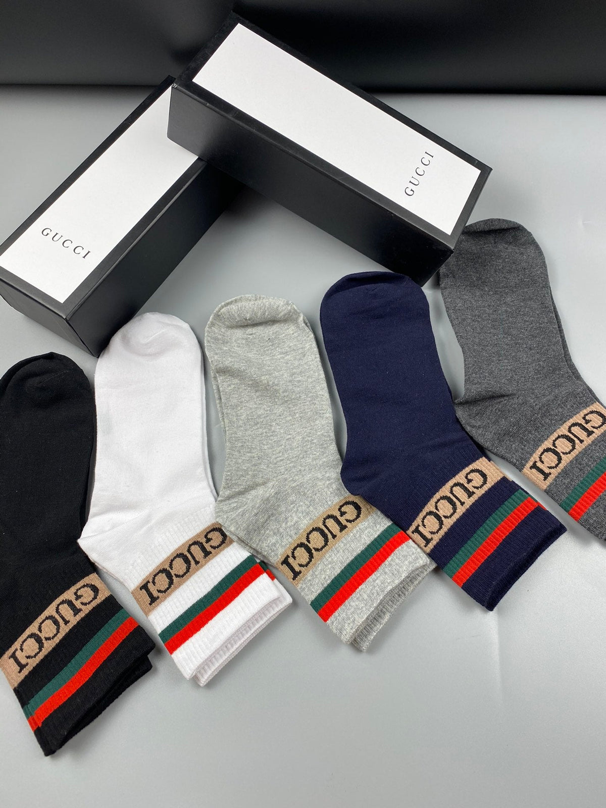 Gucci Red-And-Green Trim Crew Socks - 5-Pair Set