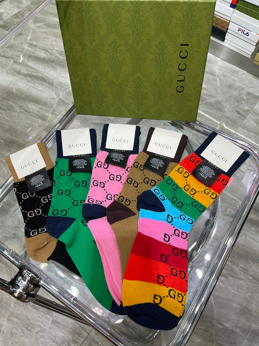 Gucci Cotton Repeating Monogram-Style Patterns Crew Socks