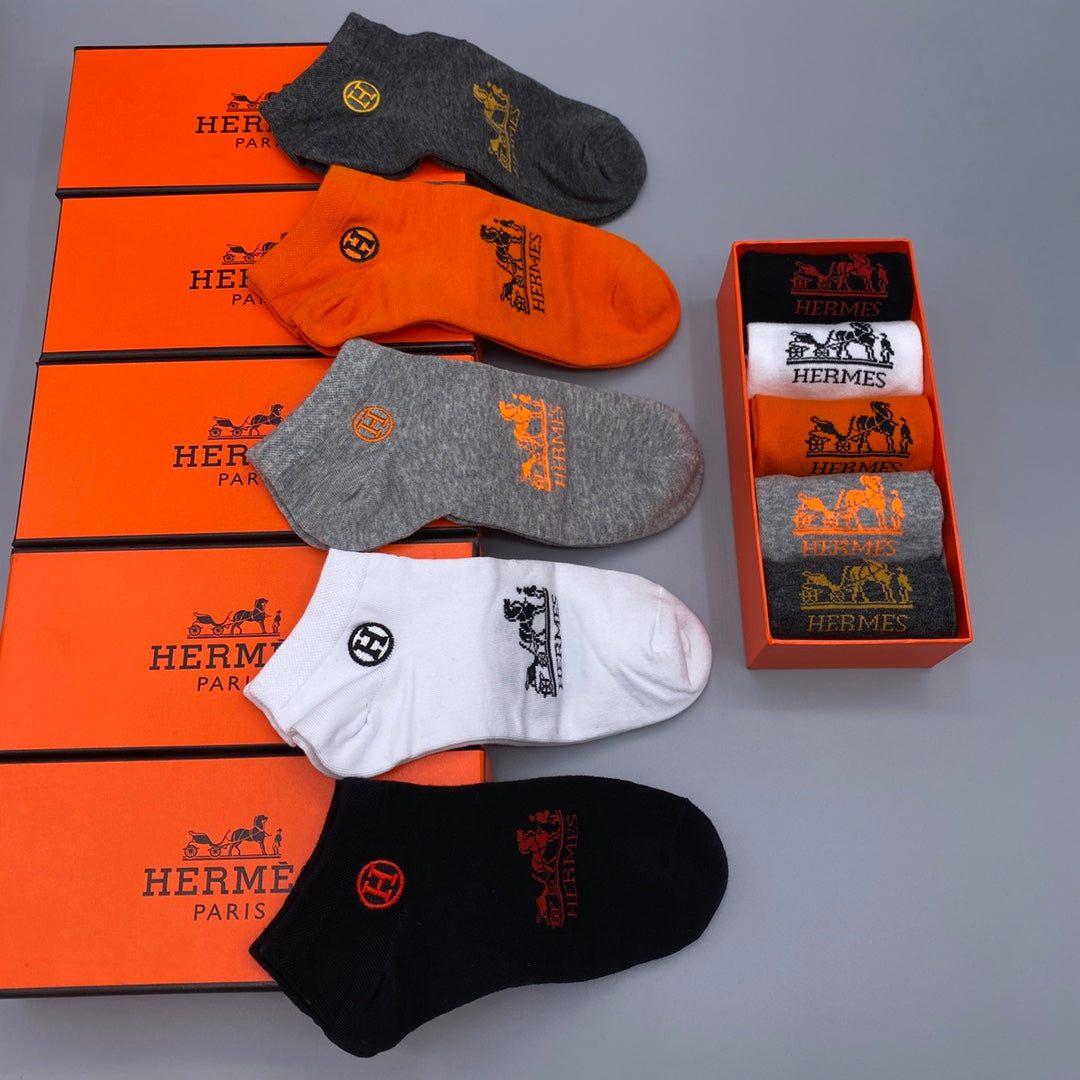 Hermes 200-needle combed cotton Horse Graphics Ankle Socks - 5-Pair Set