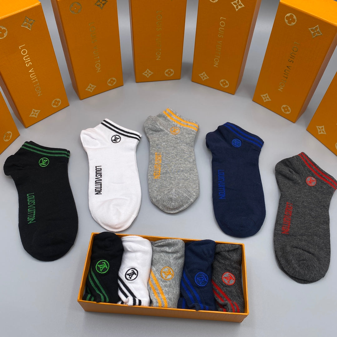 Louis Vuitton Colourful Wordmark Details Ankle Socks - 5-Pair Set