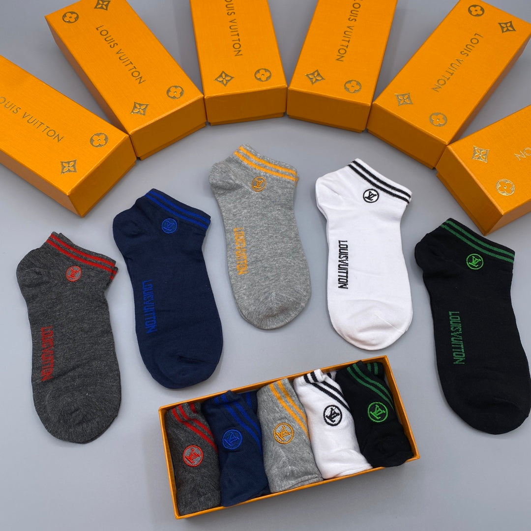 Louis Vuitton Colourful Wordmark Details Ankle Socks - 5-Pair Set