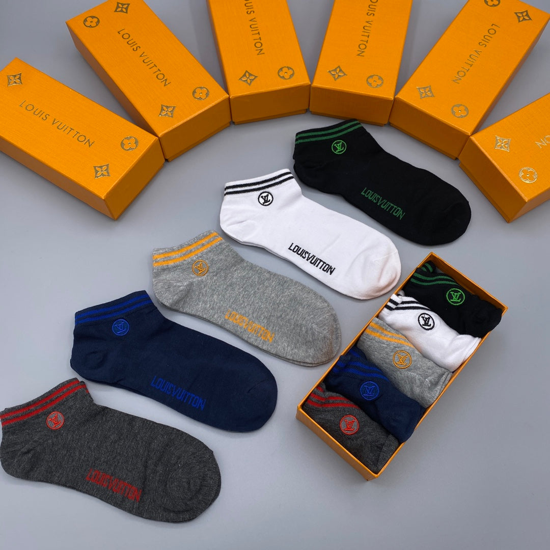 Louis Vuitton Cotton Visible Branded Cuff Or Emblem Details No-Show Socks - 5-Pair Set