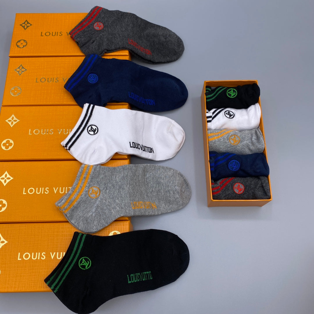 Louis Vuitton Cotton Visible Branded Cuff Or Emblem Details No-Show Socks - 5-Pair Set