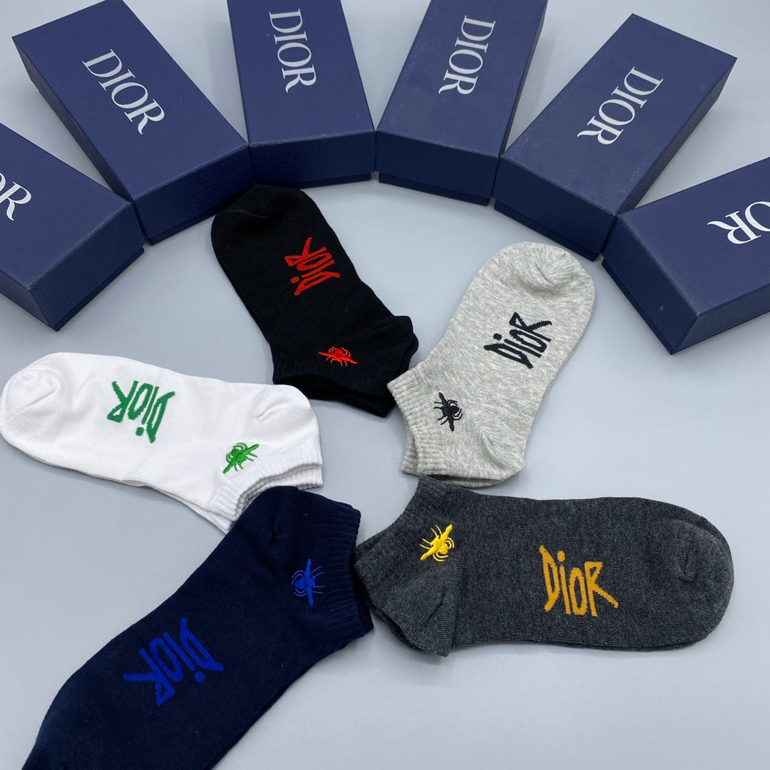 Dior Colourful Logo Details Ankle Socks - 5-Pair Set