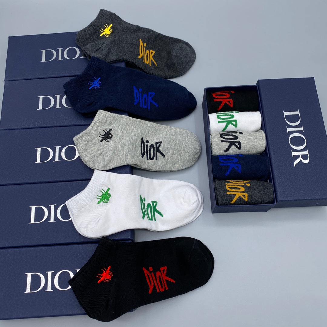 Dior Colourful Logo Details Ankle Socks - 5-Pair Set