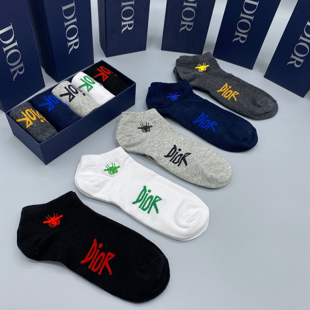 Dior Colourful Logo Details Ankle Socks - 5-Pair Set