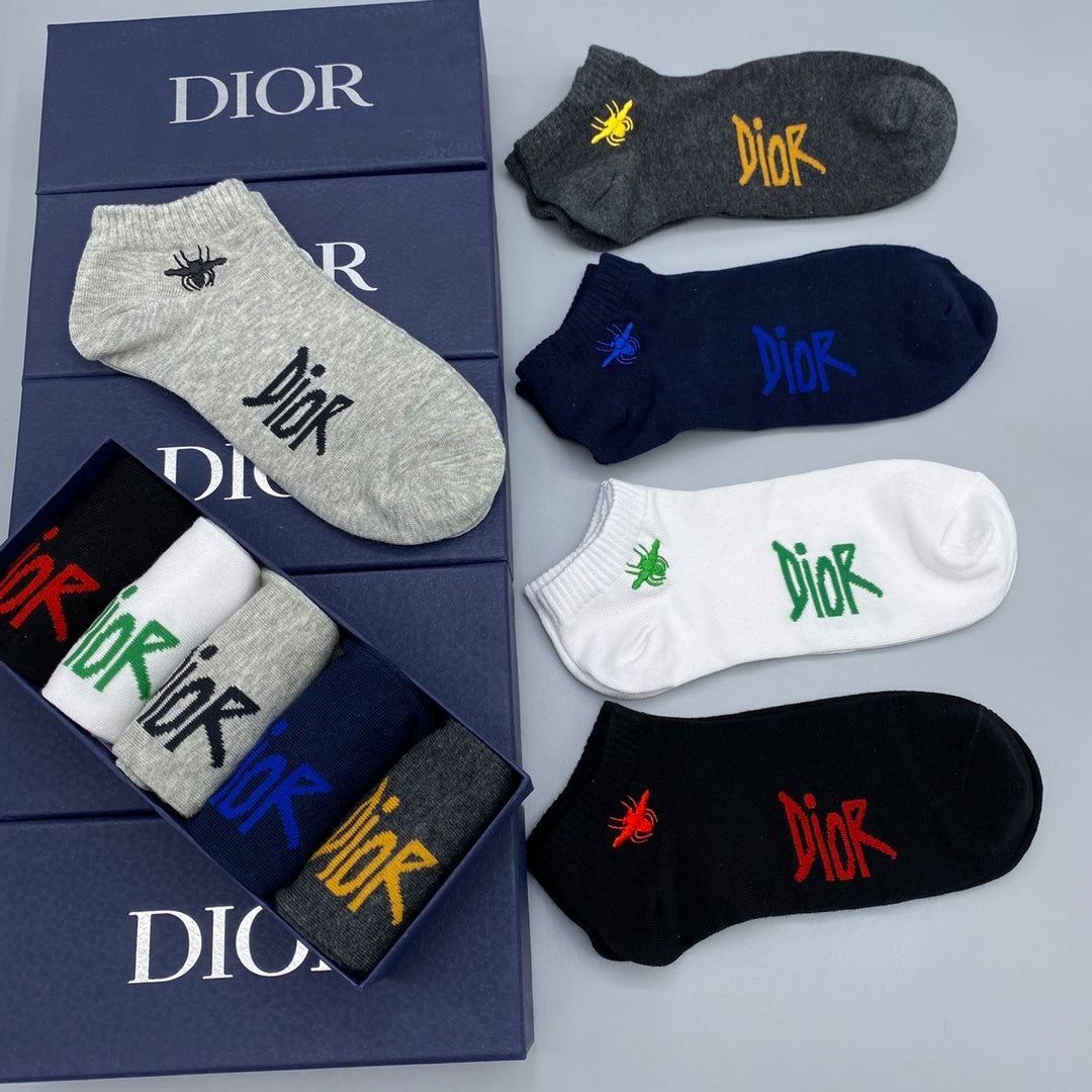 Dior Colourful Embroidered Lettering Ankle Socks - 5-Pair Set