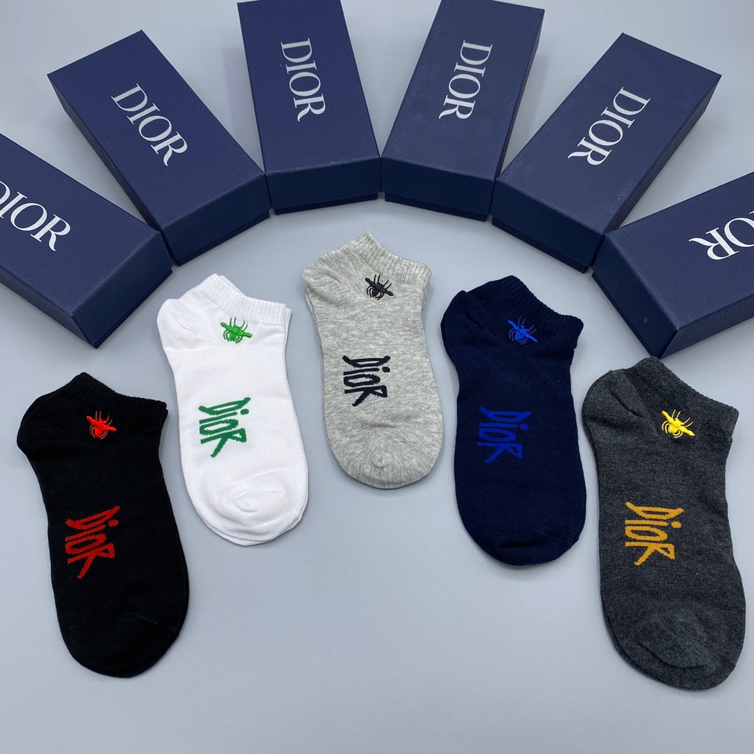 Dior Colourful Embroidered Lettering Ankle Socks - 5-Pair Set