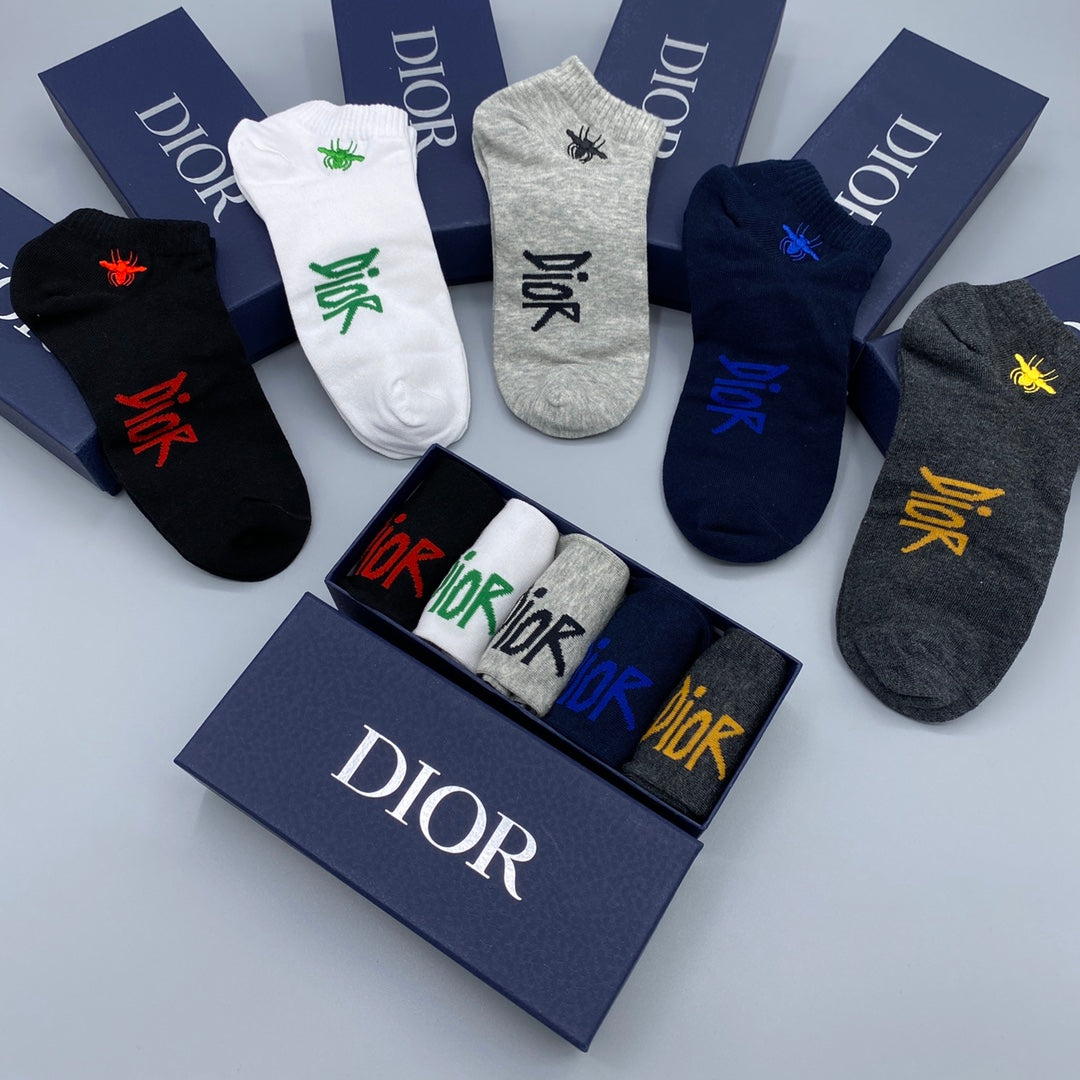 Dior Colourful Logo Details Ankle Socks - 5-Pair Set