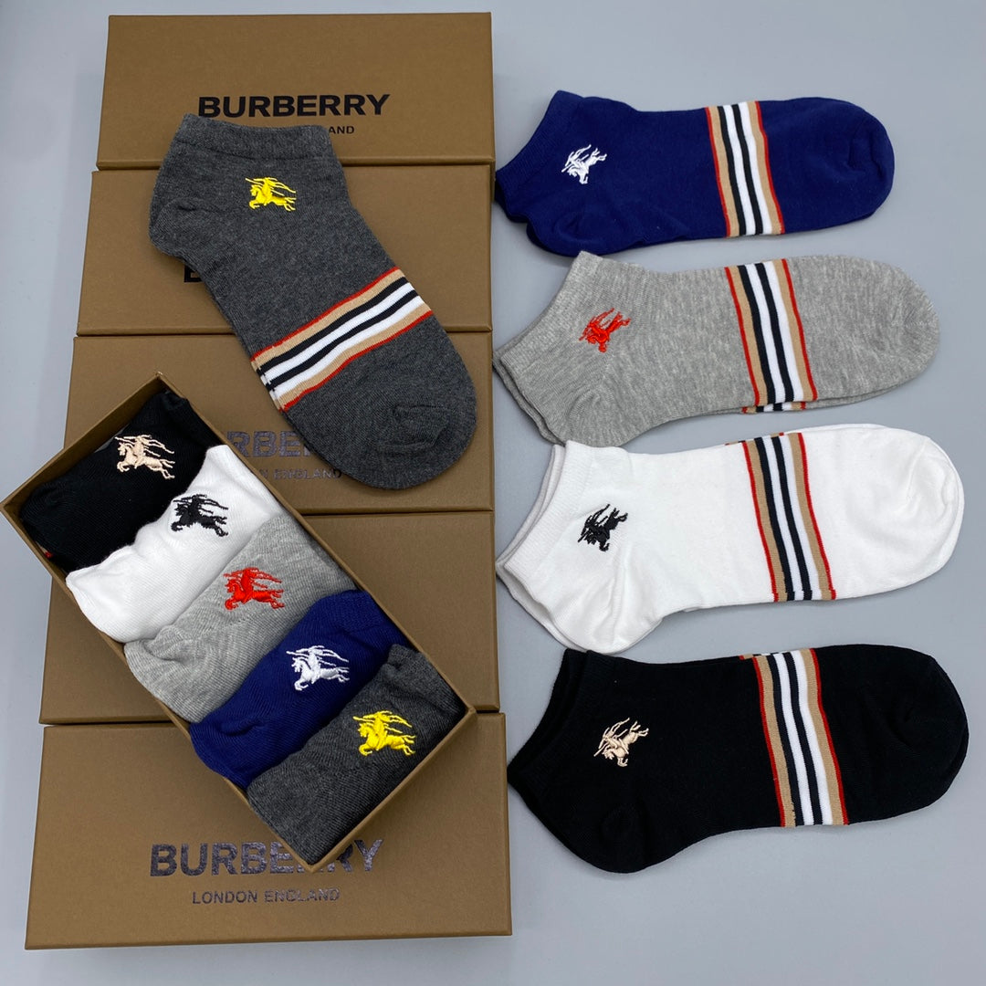 Burberry Check-Inspired Details Ankle Socks - 5-Pair Set