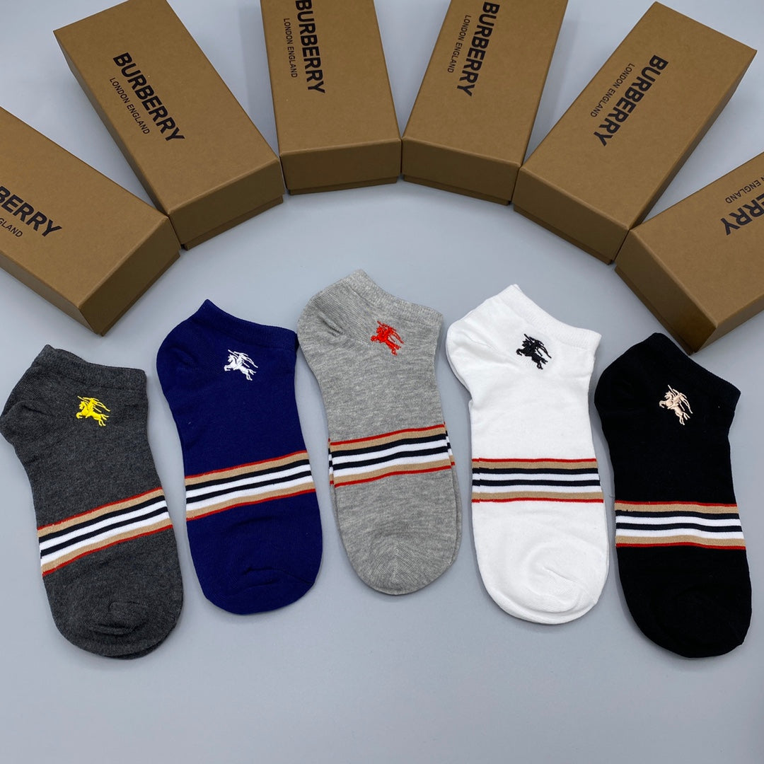 Burberry Visible Branded Cuff Or Emblem Details No-Show Socks - 5-Pair Set