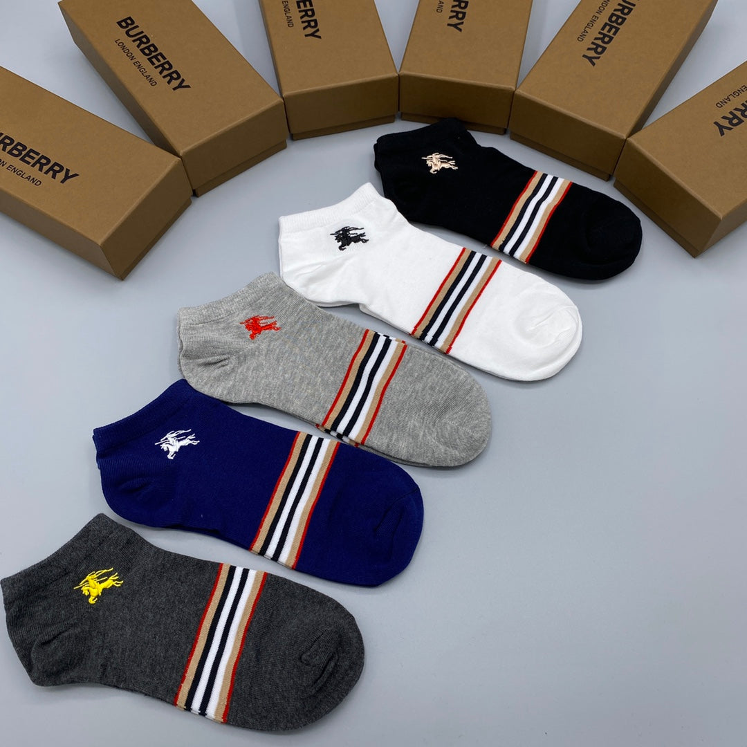 Burberry Visible Branded Cuff Or Emblem Details No-Show Socks - 5-Pair Set