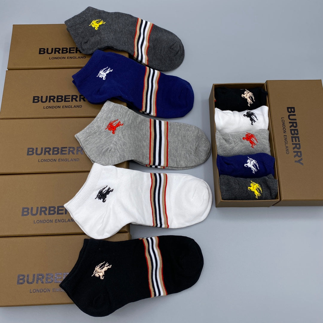 Burberry Stripe And Horse Details Crew Socks
