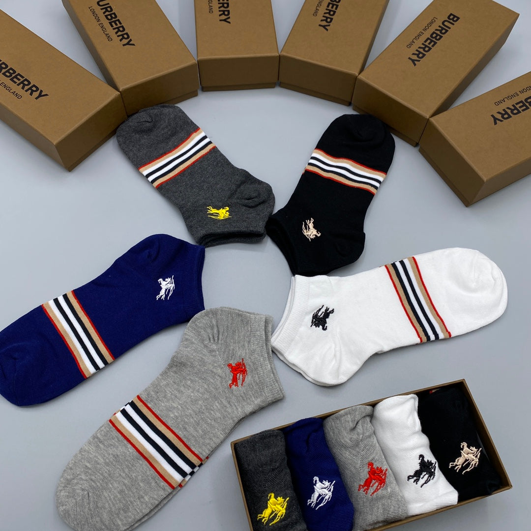 Burberry Visible Branded Cuff Or Emblem Details No-Show Socks - 5-Pair Set