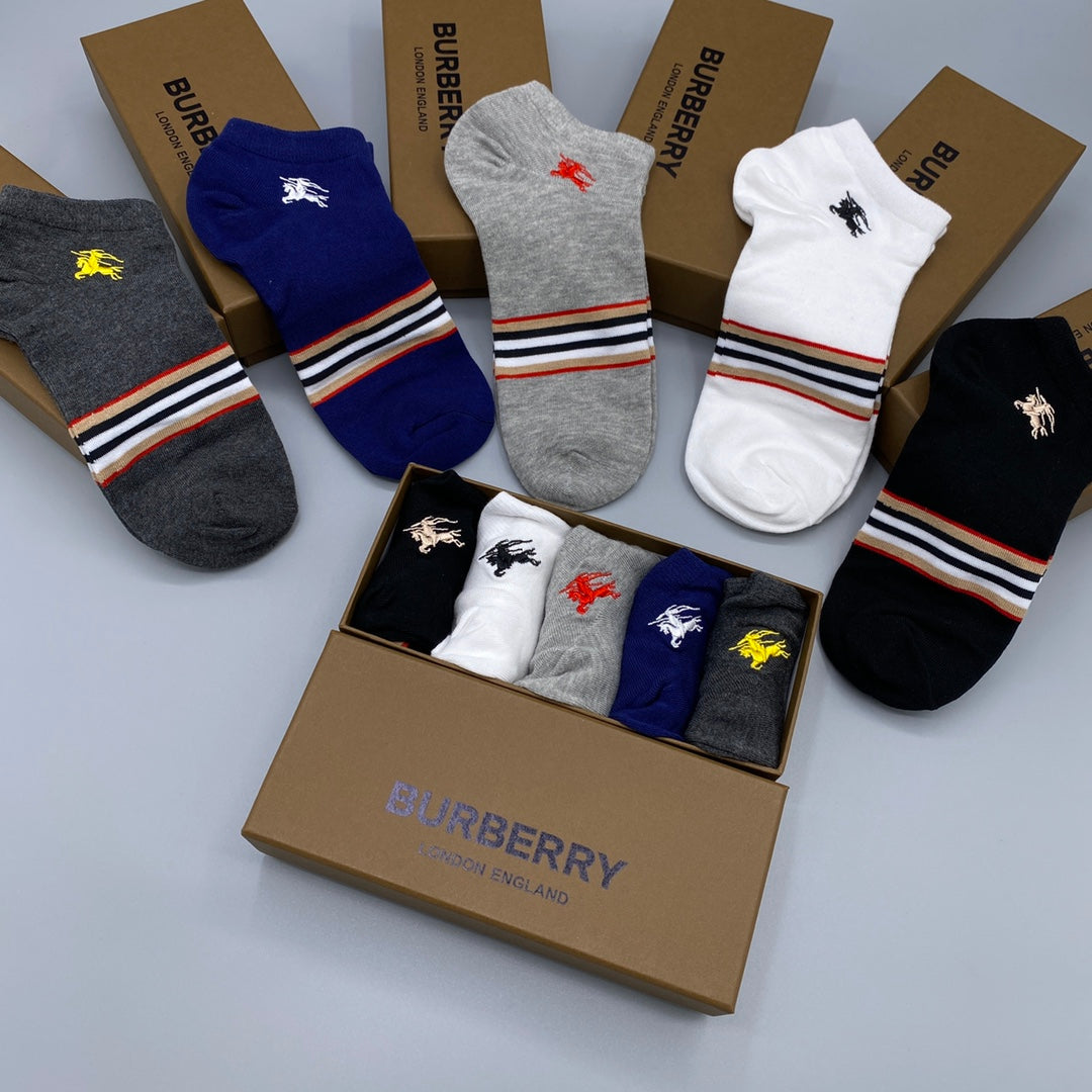 Burberry Check-Inspired Details Ankle Socks - 5-Pair Set