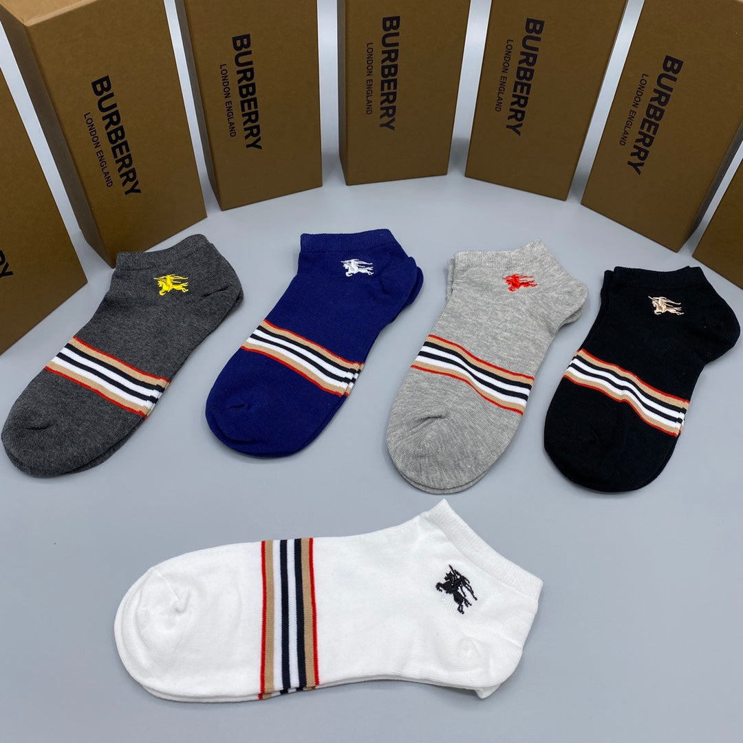 Burberry Visible Branded Cuff Or Emblem Details No-Show Socks - 5-Pair Set