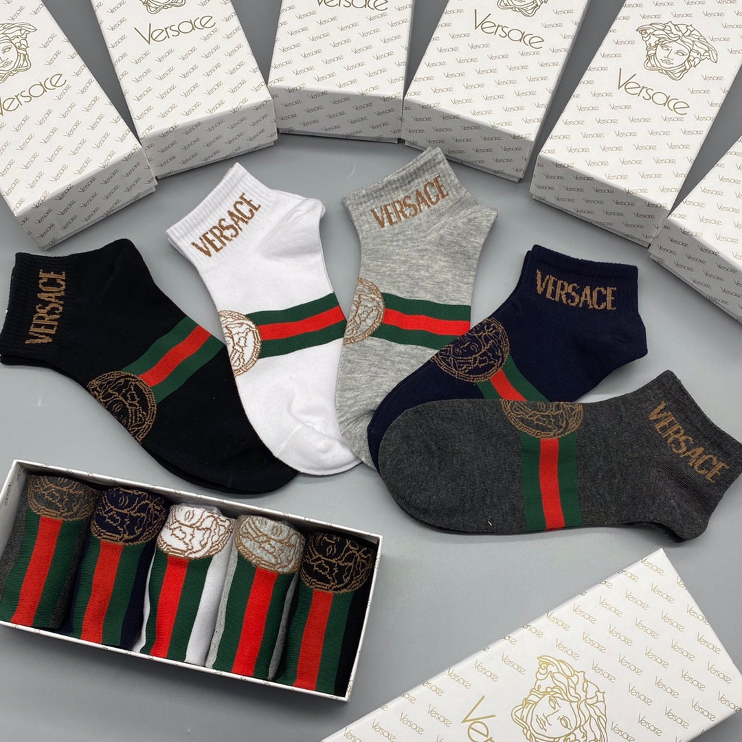 Versace Combed Cotton Short Socks - Mixed Colour 5-Pair Box
