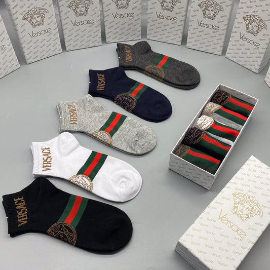 Versace Medusa Stripe Ankle Socks - Box of 5 Pairs