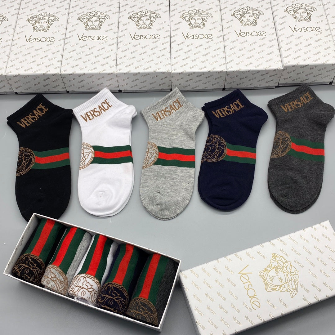 Versace Greek-Key-Inspired Details Ankle Socks - 5-Pair Set