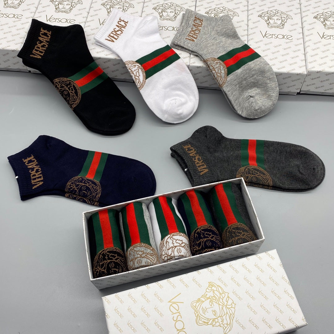 Versace Web-Stripe And Medallion Details Ankle Socks - 5-Pair Set