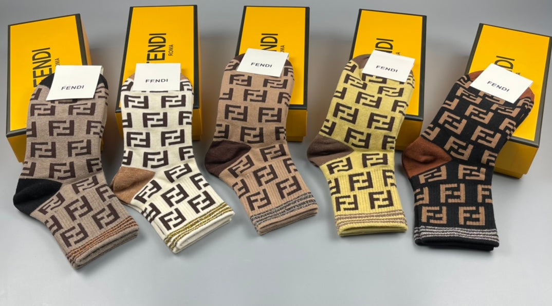 Fendi Cotton Crew Socks - 5-Pair Pack