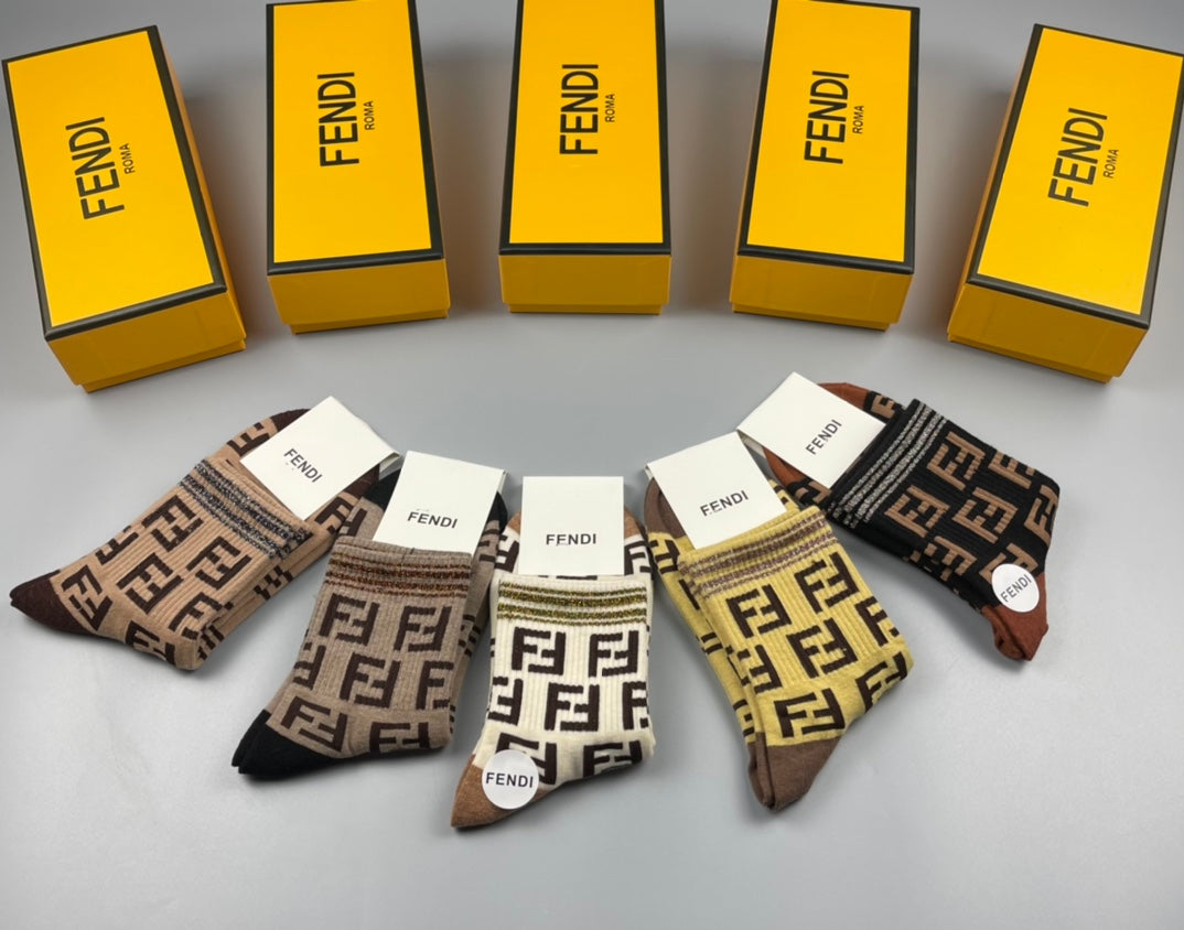Fendi Cotton Crew Socks - 5-Pair Pack