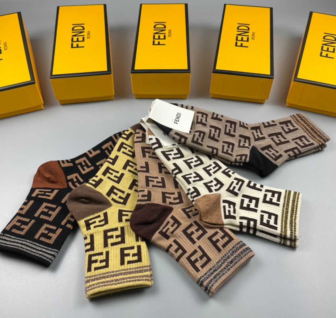 Fendi Cotton Crew Socks - 5-Pair Pack