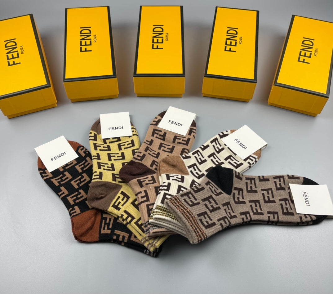 Fendi Cotton Crew Socks - 5-Pair Pack