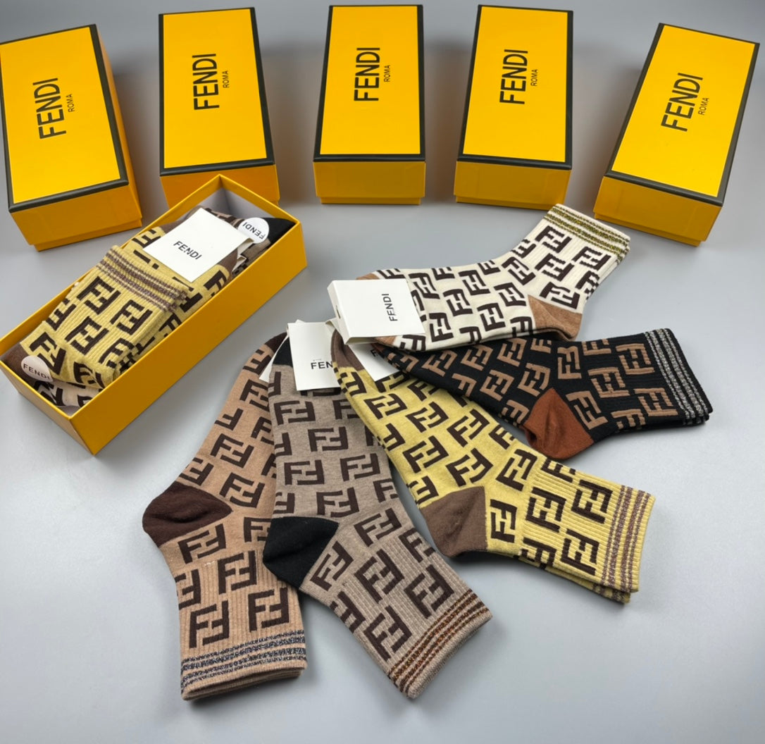 Fendi Cotton Crew Socks - 5-Pair Pack