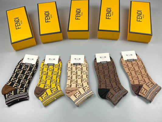 Fendi Contrast FF Monogram Ankle Socks - Box of 5 Pairs