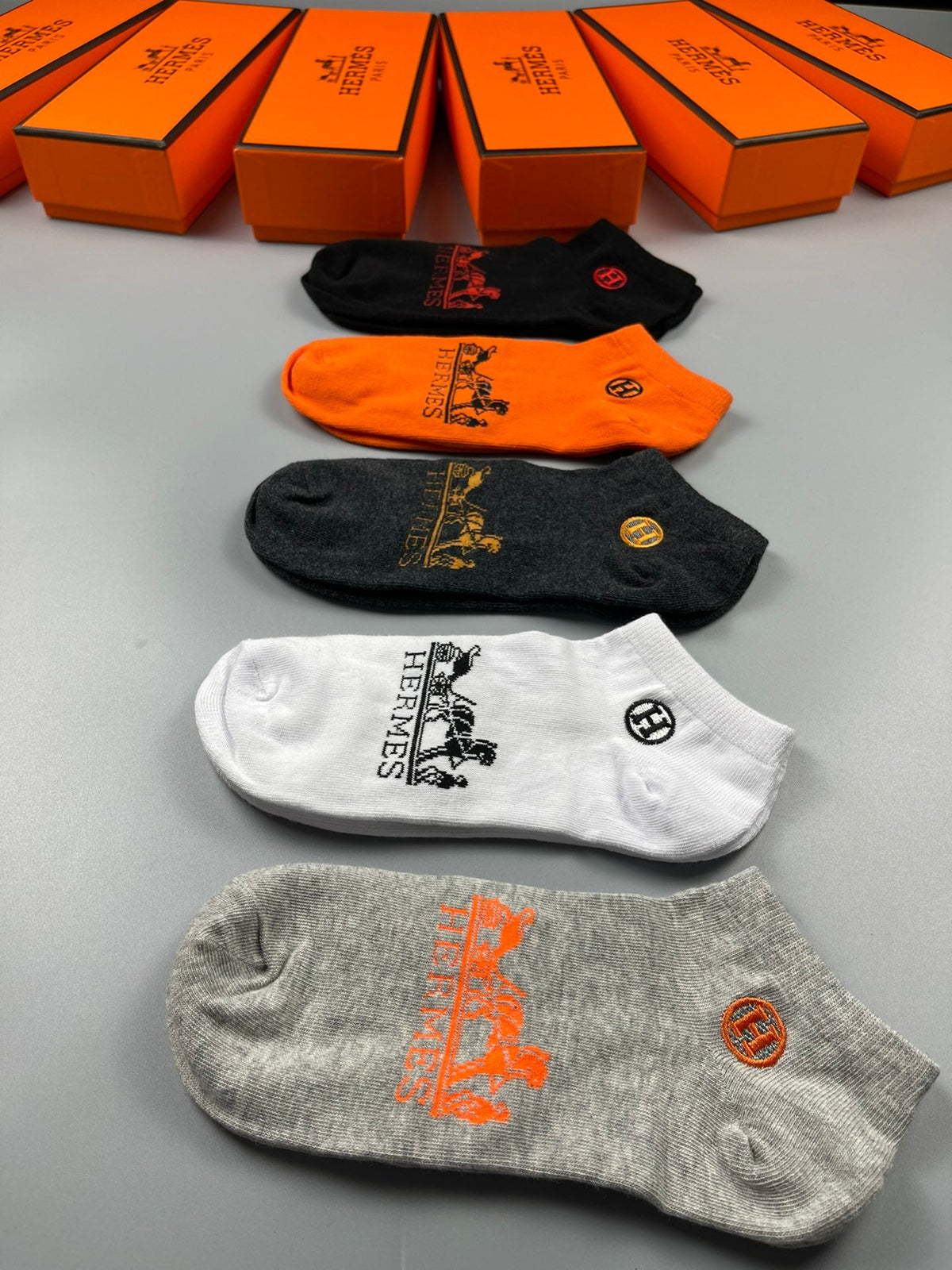 Hermes Equestrian-Style Graphics Ankle Socks - 5-Pair Set