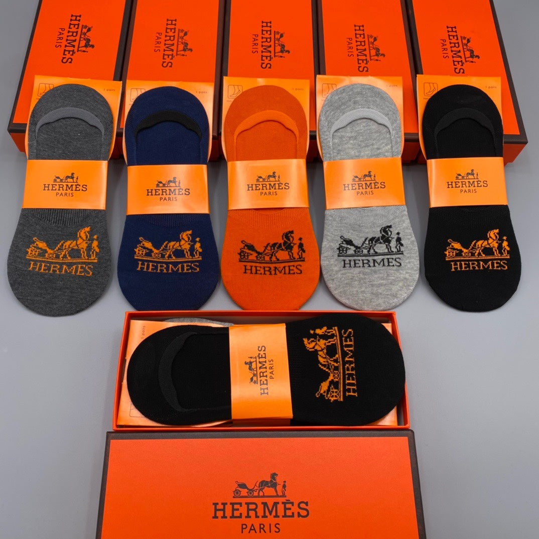 Hermes Varied Equestrian Graphics No-Show Socks - 5-Pair Set