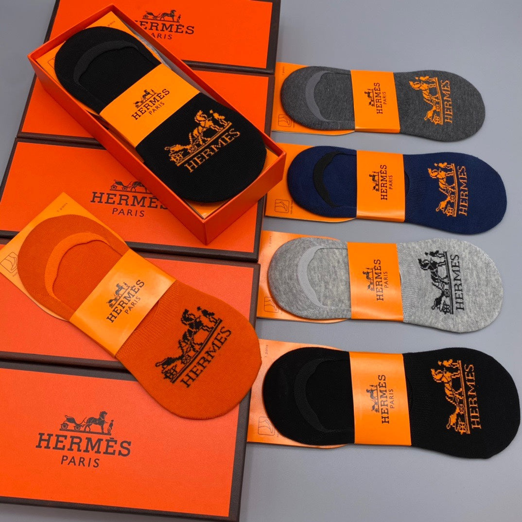 Hermes Equestrian-Inspired Graphics No-Show Socks - 5-Pair Set