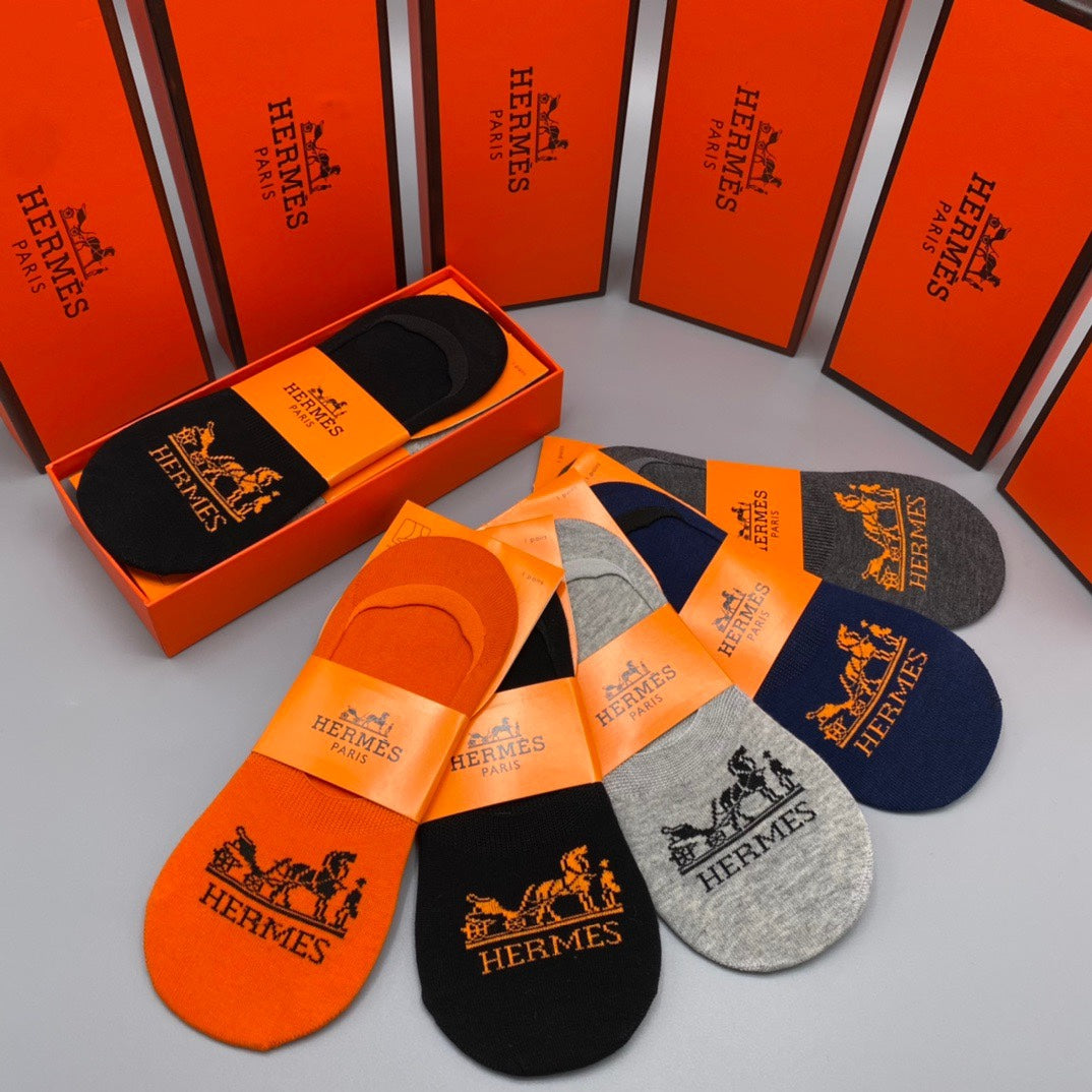 Hermes Equestrian-Inspired Graphics No-Show Socks - 5-Pair Set
