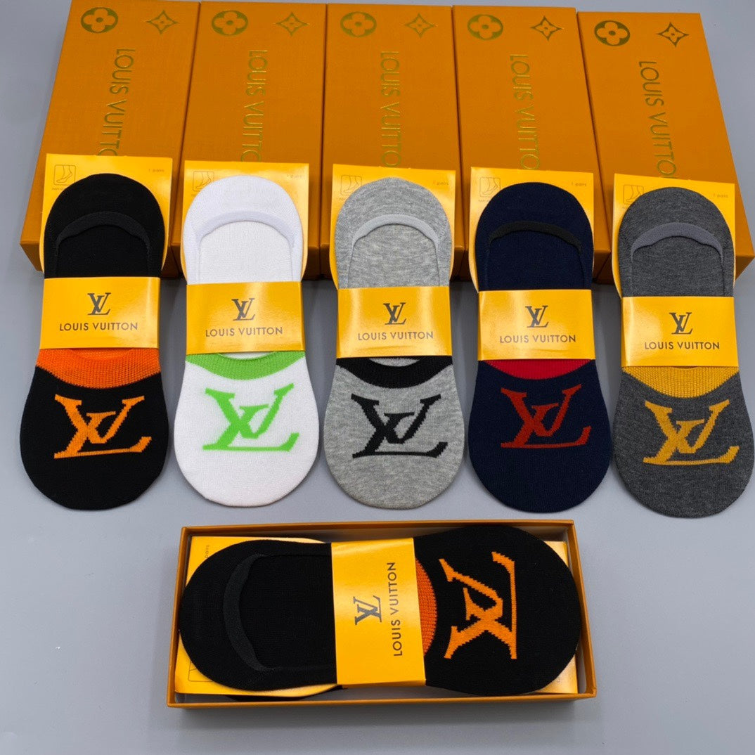 Louis Vuitton Large Multicolour Initial Graphics No-Show Socks - 5-Pair Set