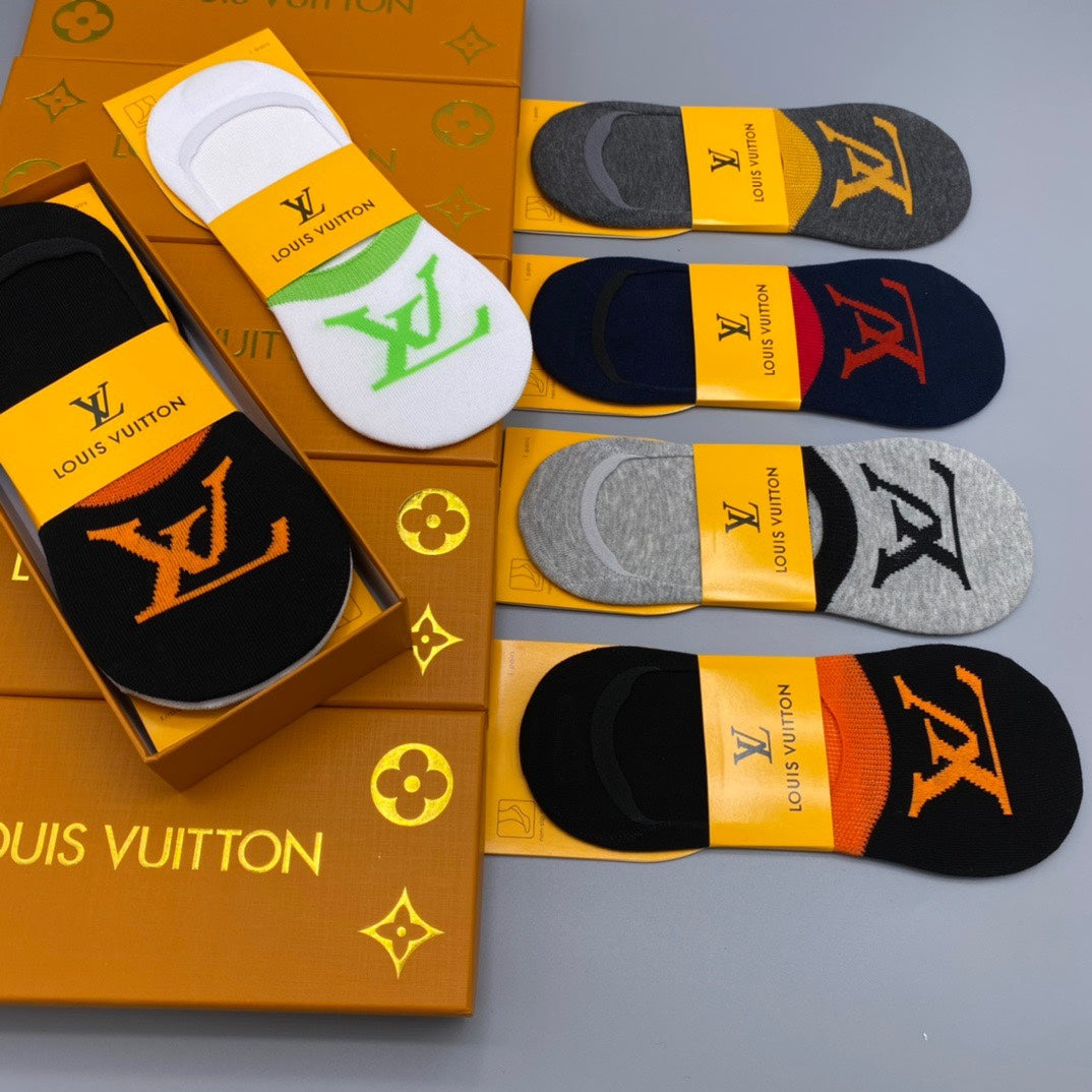 Louis Vuitton Visible Branded Cuff Or Emblem Details No-Show Socks - 5-Pair Set
