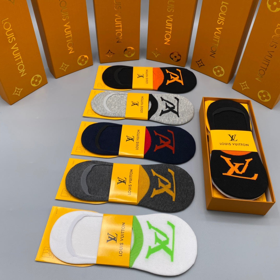 Louis Vuitton Colourful Initial Graphics No-Show Socks - 5-Pair Set